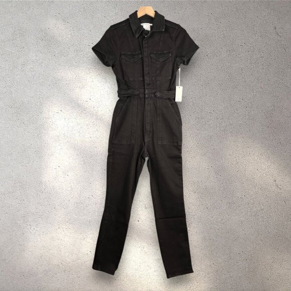 Good American Black Short-Sleeve Utility Jumpsuit with Belt